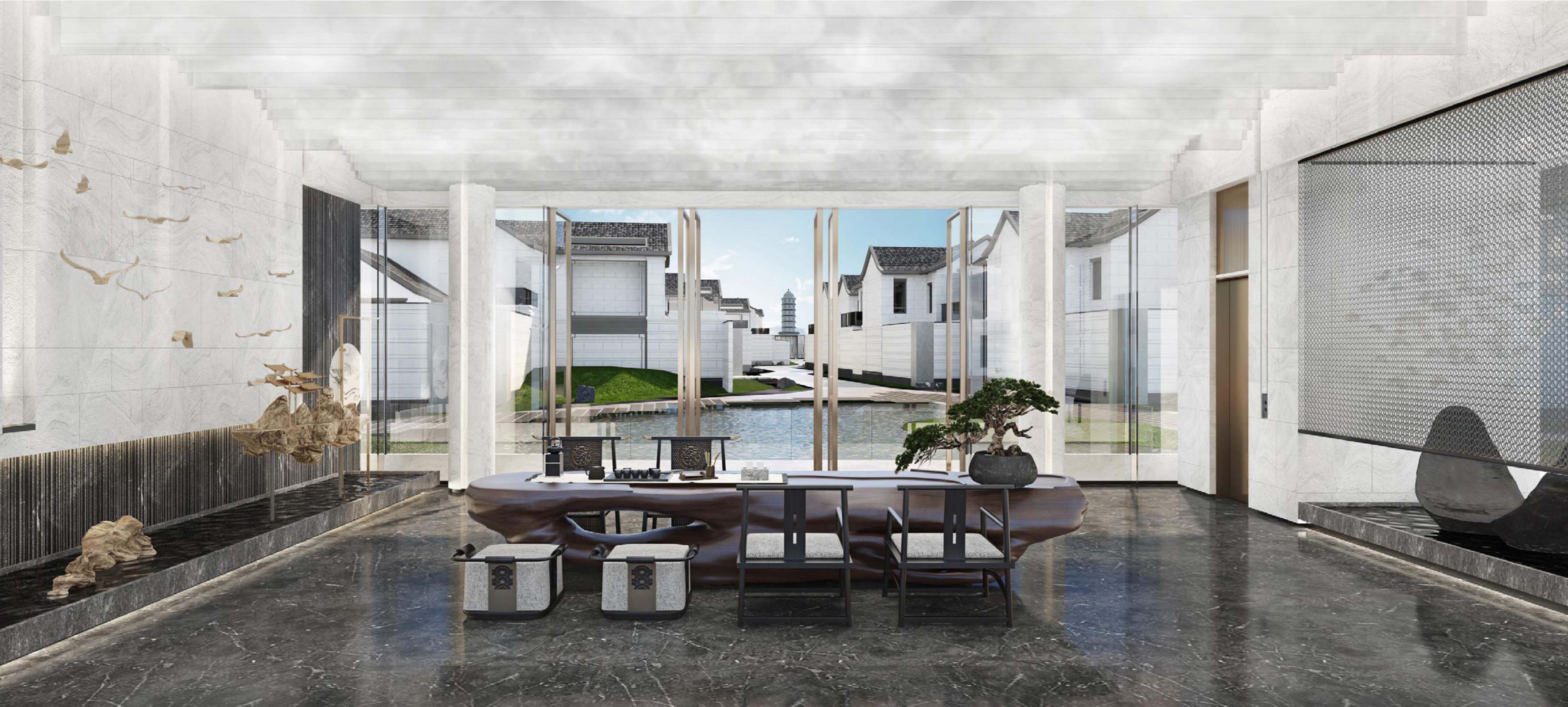 太平·某山庄新中式1200平方售楼部装饰装修工程(图3)