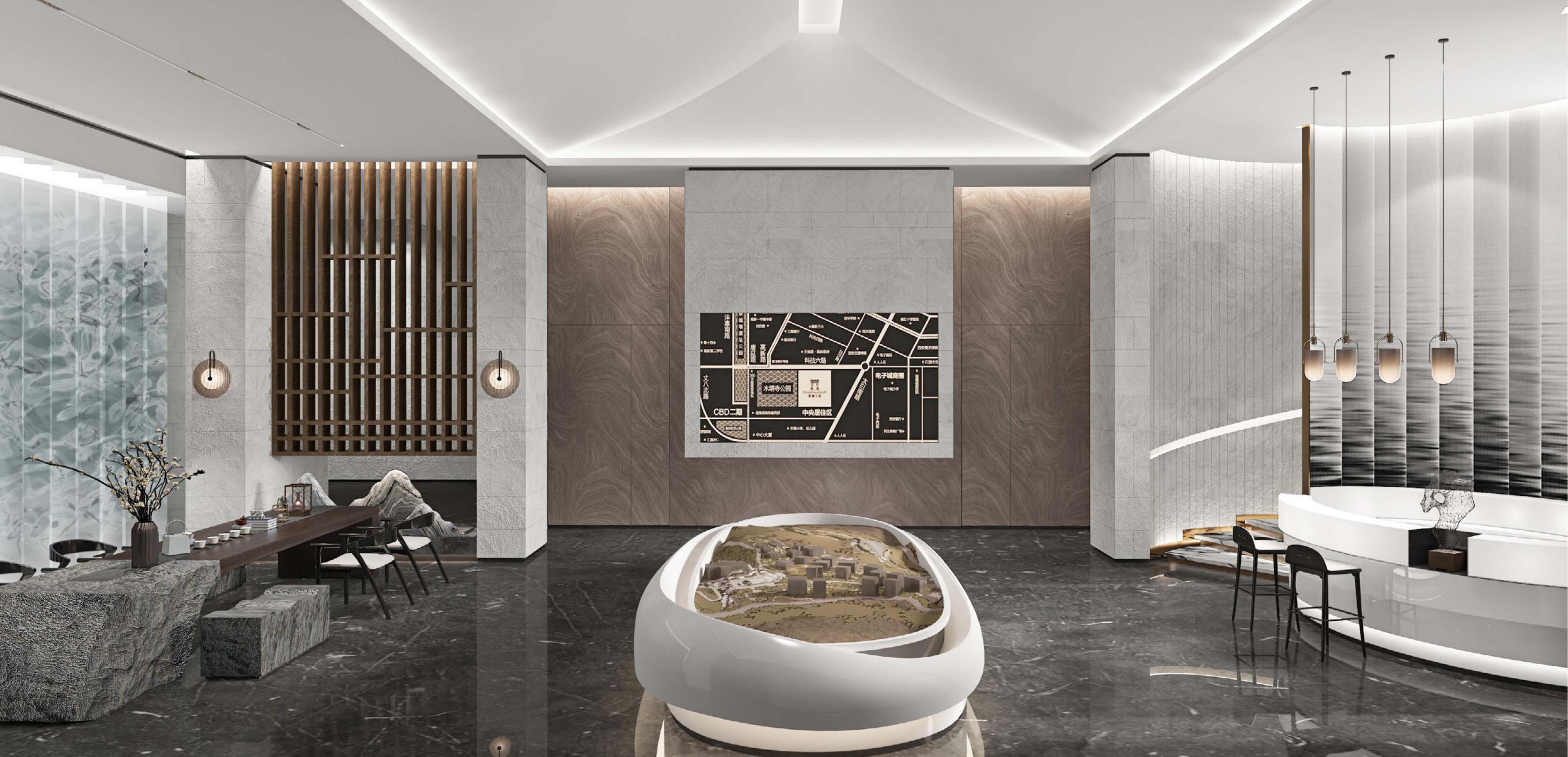 太平·某山庄新中式1200平方售楼部装饰装修工程(图6)